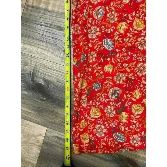 Loft Floral Wide Leg Ankle Pants Red Size XS - Picture 6 of 8